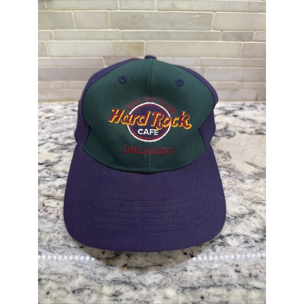Vtg Hard Rock Cafe Orlando Hat Cap Snap Back One Size Green Purple Maroon 90s